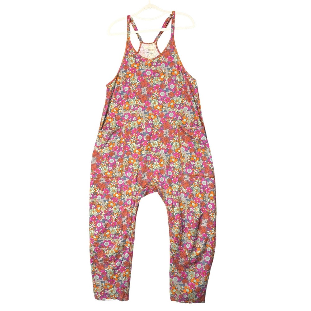 Natural Life Bohemian Lucy Floral Harem Jumpsuit Pink Orange Boho Pockets M - Picture 2 of 10